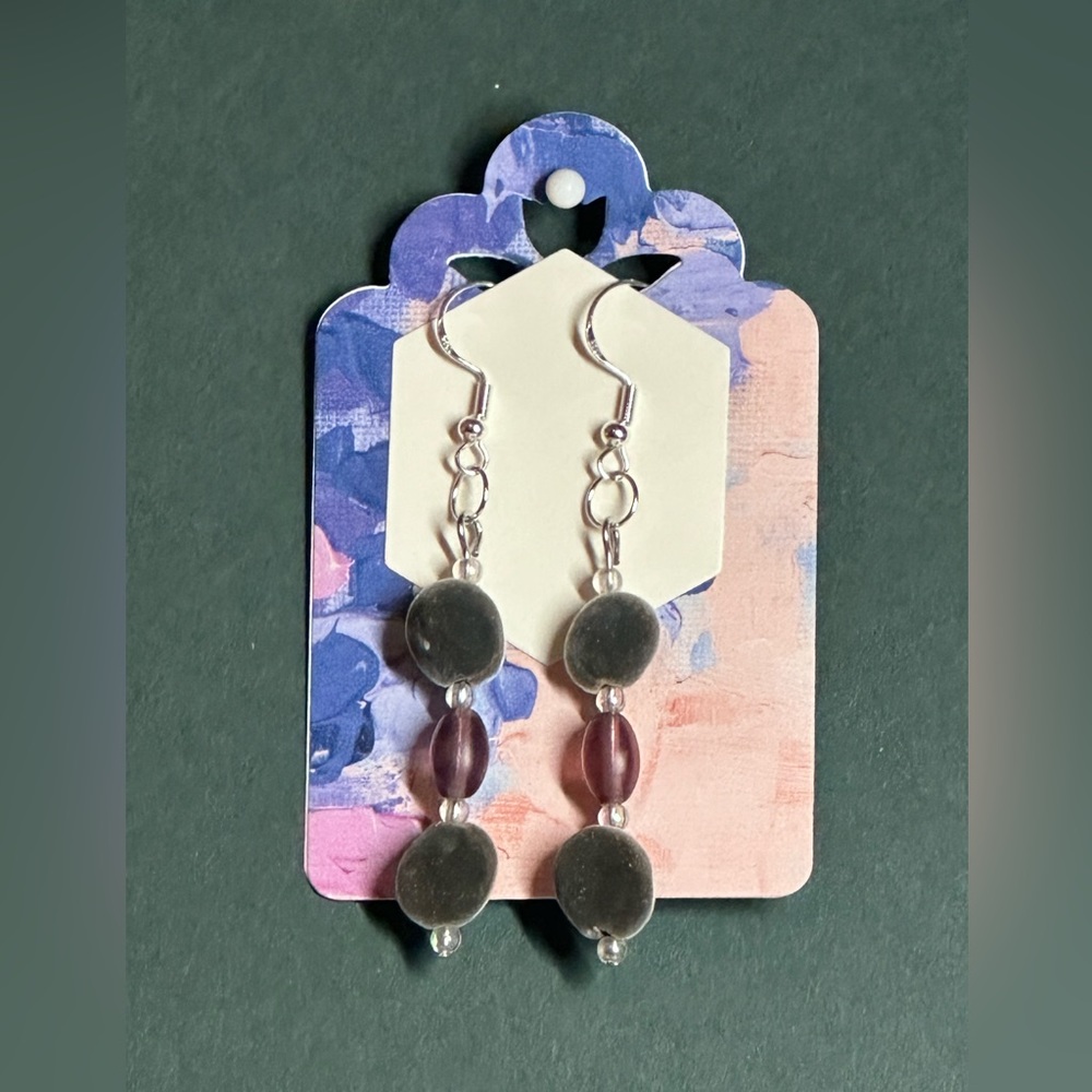 Mgambo seed/Velvet Seed/ Hua Weleweka w/ beach glass bead - earrings.